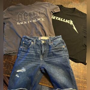 Levi's Women's Denim Jean Shorts And Two Crop Heavy Metal T-Shirts